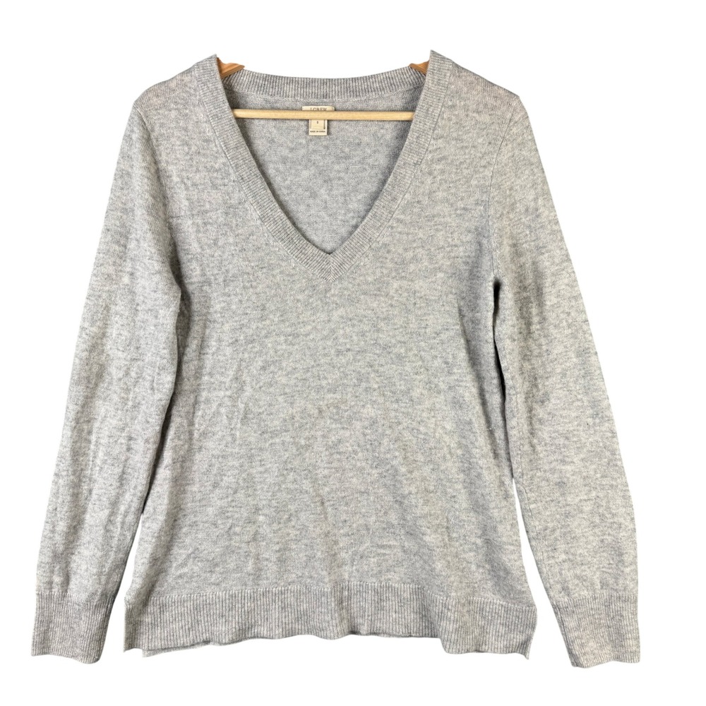 J.Crew 100% Cashmere V-Neck Sweater Light Gray Heather G9807 Women Small